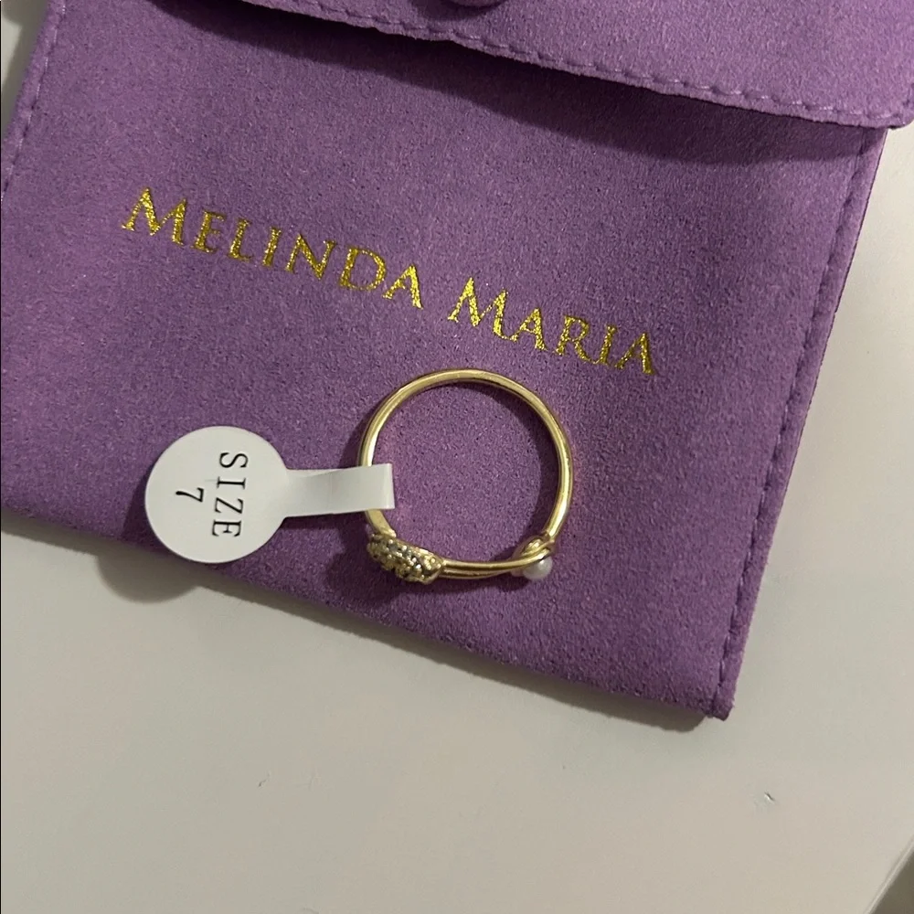 Melinda Maria Gold Ring with Pearl and Simulated Diamonds - Picture 3 of 4